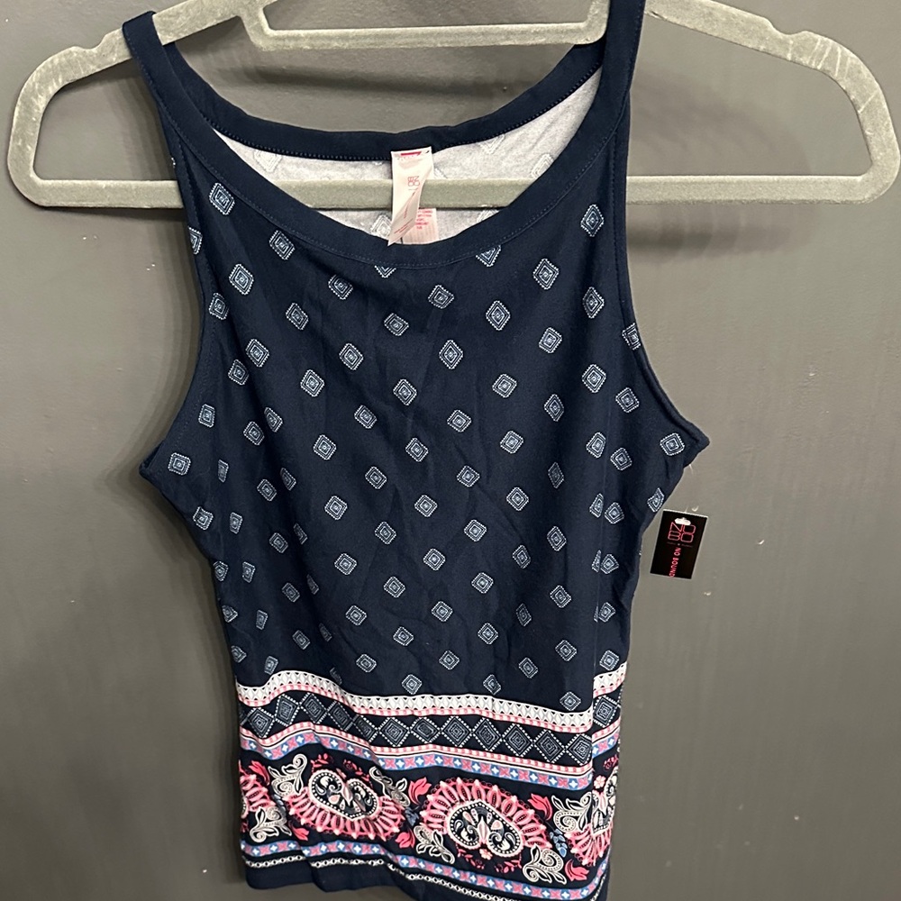 No Boundaries Navy and Pink Patterned Tank Top